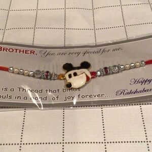 Kids Mickey Mouse Rakhi Bracelet - Red and Gold
